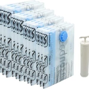 Amazon Basics Vacuum Compression Storage Bags with Hand Pump, Multiple Pack of 12 (3 Jumbo, 3 Large, 3 Medium, 3 Small)