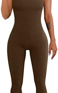 OQQ Women's Jumpsuits Ribbed One Piece Tank Tops Rompers Sleeveless Yoga Exercise Jumpsuits