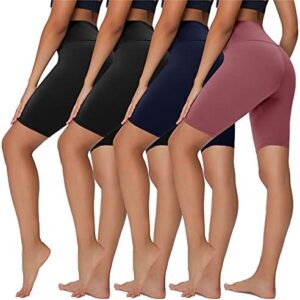 Sundwudu 4 Pack Biker Shorts for Women - 8” High Waist Tummy Control Summer Workout Shorts for Running Yoga Athletic