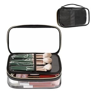 OCHEAL Clear Makeup Bag, Portable Makeup Storage Organizer Cosmetic Bag, Travel Makeup Bag Cute Clear Pouch For Women and Girls Cosmetics Bags with Divider Makeup Brush Compartment-Transparent