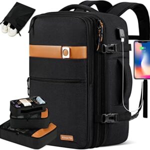POWAITER Travel Backpack for Women Men, Large Carry on Backpack Flight Approved with 4 Packing Cubes & Luggage Tag, Expandable Business Weekend Luggage Suitcase Backpack for 17 Inch Laptop-Black