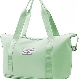 Large Travel Duffel Bag Waterproof Expandable Duffel Gym Tote Bag Weekender Bags with Trolley Sleeve Carry On Overnight Bags for Women Green