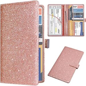 DMLuna Car Registration and Insurance Holder, Leather Vehicle Card Document Glove Box Organizer, Auto Truck Compartment Accessories for Essential Information, Driver License Cards, Glitter Rose