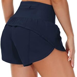THE GYM PEOPLE Womens High Waisted Running Shorts Quick Dry Athletic Workout Shorts with Mesh Liner Zipper Pockets