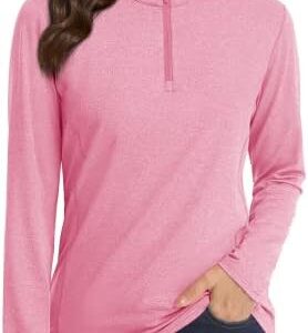 MAGCOMSEN Women's 1/4 Zip Pullover UPF 50+ Long Sleeve Shirts Quick Dry Lightweight Hiking Athletic Workout Shirt Rash Guard