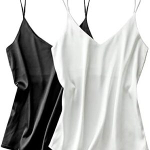Ekouaer Womens Silk Satin Tank Top 2 Pack V Neck Basic Camisole
