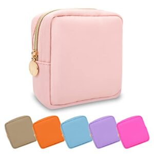 Waterproof Mini Makeup Bag Pouch for Purse,Small Cosmetic Travel Bag Pouch Nylon Toiletry Organizers Bag for Women Girls,Cute Mini Zipper Pouch Preppy Coin Purse for School Work(Mini-Flamingo)