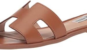 Steve Madden Hadyn Black Leather Cut-Out Slip On Open Toe Flat Slides Sandals
