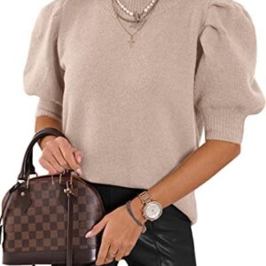 Women's Puff Short Sleeve Sweater Tops 2024 Spring Summer Trendy Crew/Square/V Neck Casual T Shirts Blouses