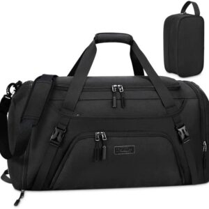 Gym Duffle Bag for Women Men 40L Waterproof Sports Bags Travel Duffel with Shoe Compartment,Wet Pocket Large Weekender Overnight Toiletry Bag,Black