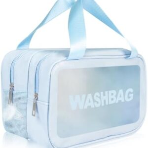 Travel Toiletry Bag For Women Men，Matte Translucent Clear Traveling Waterproof Bag，Travel Bag For Personal Care With Handy Handle Travel Organizer For Accessories Xl (BLUE)