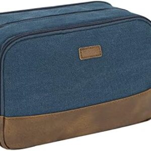 WANDF Travel Toiletry Bag for Men Hanging Dopp Kit Canvas Toiletry Organizer Water-resistant Vegan Leather Shaving Bag with Wet Pocket (Blue)