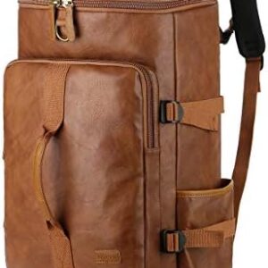 BAOSHA Stylish Leather Men Weekender Travel Duffel Bag Backpack Hybrid Hiking Rucksack Overnight Bag Convertible HB-26