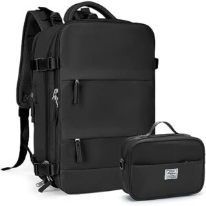 coowoz Large Travel Backpack For Women Men,Carry On Backpack,Black Hiking Backpack Waterproof Outdoor Sports Rucksack Casual Daypack Travel Essentials with travel toiletry bag