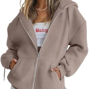 EFAN Women's Cute Hoodies Teen Girl Fall Jacket Oversized Sweatshirts Casual Drawstring Zip Up Y2K Hoodie with Pocket