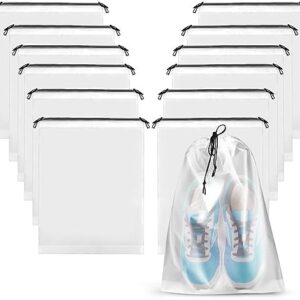 12 Pack Transparent Shoe Bags for Travel Large Clear Shoe Organizers Pouch with Rope Portable Drawstring Storage Bag for Men & Women