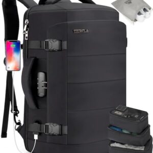 Tzowla Travel Laptop Backpack for Men Women Flight Approved, 40L Large Capacity Water Resistant Anti Theft Backpacks with USB Port,Carry on Business Causal Daypack Bag Fit 17.3"Computer/Notebook-Black