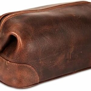 HLC Leather Toiletry Bag for Men - Best Gift for Men - Premium Genuine Leather Dopp Kit Shaving Kit Organizer Travel Kit Pouch Bag for Men - Large Size - Rustic Brown