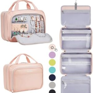 OlarHike Travel Toiletry Hanging Bag, Waterproof Leather, Pink, 3 in 1 Packing Organizers, Cosmetic Travel-Sized Container, Large Capacity for Women