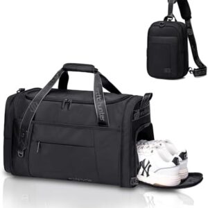 Gym Bags for Men, 42L Large Travel Duffle Bag, Carry On Bag for Airplanes with Shoe Compartment, Waterproof & Foldable Ideal for Sports, Weekend Trips, Overnight and Camping - Black