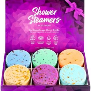 Cleverfy Shower Steamers Aromatherapy - Variety Pack of 6 Shower Bombs with Essential Oils. Self Care Easter Basket Stuffers for Teens and Adults. Purple Set