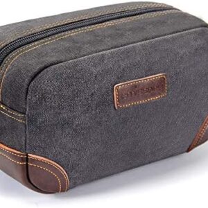 emissary Travel Toiletry Bag for Men, Leather and Canvas Toiletry Bags, Dopp Kit for Men, Travel Bathroom Bag Men's Shaving Kit, Travel Kit Small Bag for Men, Shaving Bag for Travel Accessories (Gray)