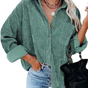 Dokotoo Womens Corduroy Button Down Shirts Boyfriend Long Sleeve Oversized Blouses Tops