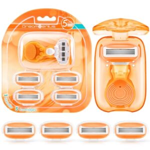 Travel Razors for Women Include 1 Handle and 5 Cartridges, Portable 5-Blade Mini Razor with Travel Case, The Best Travel Accessories for Women, Orange