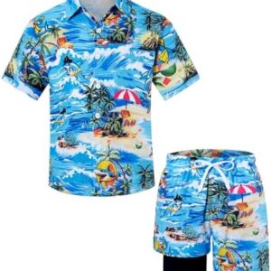 Ahegao Boys Hawaiian Outfit Short Sleeve Button Down Shirts and Shorts Set 2 Pcs
